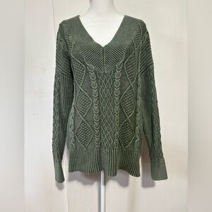 Aerie Cotton Cable Chunky Knit Sweater Women's Size S  Green Sage